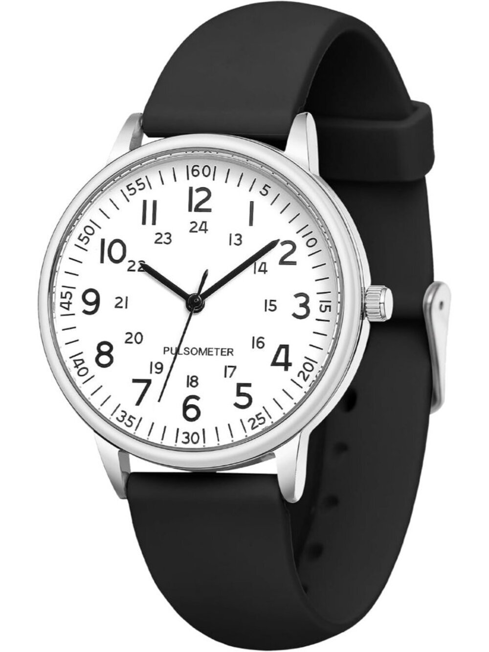 Womens Black White Analog Quartz Solid Silicone Band Read Dial Nurse Wrist Watch